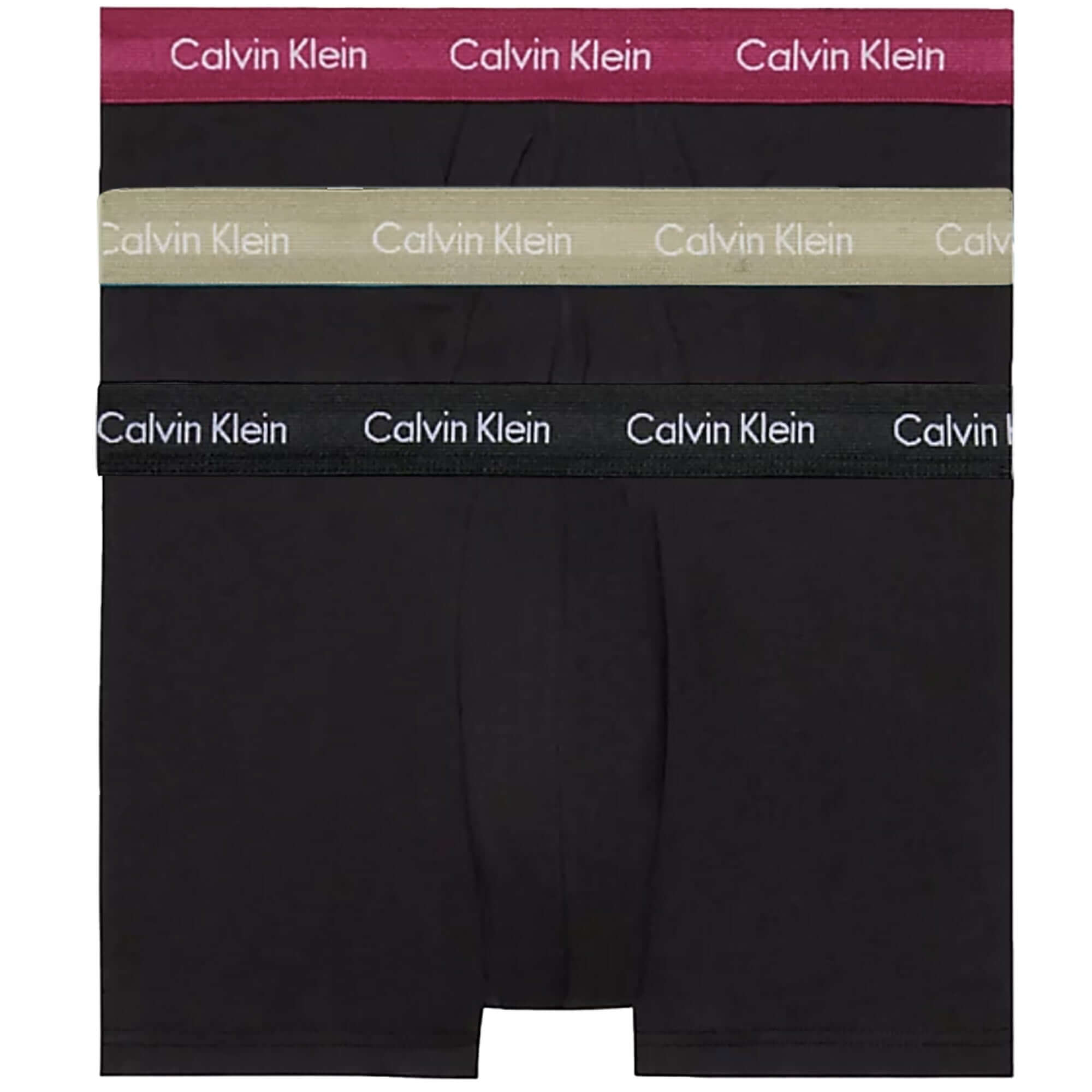 Calvin Klein 3 Pack Cotton Stretch Trunks, Black - Coloured Waistbands