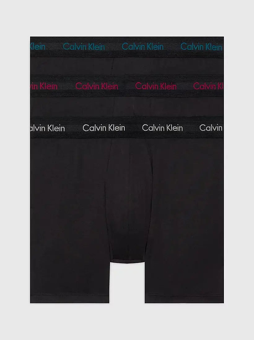 Calvin Klein 3 Pack Boxer Briefs Cotton Stretch - Black with Coloured Logos