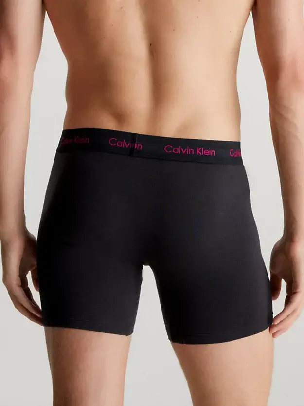 Calvin Klein 3 Pack Boxer Briefs Cotton Stretch - Black with Coloured Logos