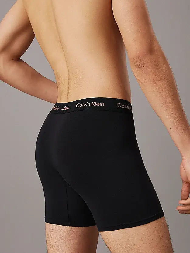Calvin Klein 3 Pack Boxer Briefs Cotton Stretch - Black with Coloured Logos