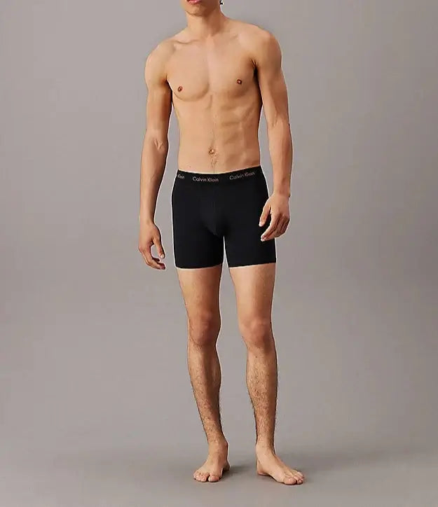 Calvin Klein 3 Pack Boxer Briefs Cotton Stretch - Black with Coloured Logos