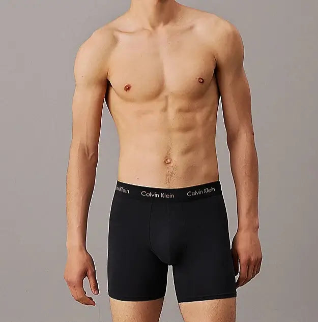 Calvin Klein 3 Pack Boxer Briefs Cotton Stretch - Black with Coloured Logos