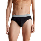 Calvin Klein 3 Pack Cotton Stretch Hip Briefs - Black Coloured Waistbands