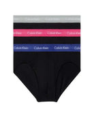 Calvin Klein 3 Pack Cotton Stretch Hip Briefs - Black Coloured Waistbands