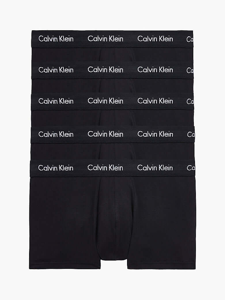 Calvin Klein 5 Pack Cotton Stretch - Low Rise Trunks ( Black / Black Waistband )