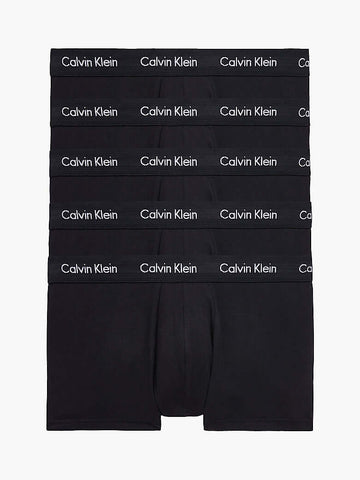 Calvin Klein 5 Pack Cotton Stretch - Low Rise Trunks ( Black / Black Waistband )