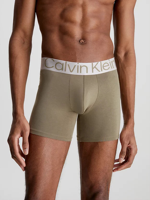 Calvin Klein 3 Pack Longer Legs Boxer Briefs Steel Cotton - Cerise Lipstick/Grey/Olive