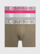 Calvin Klein 3 Pack Longer Legs Boxer Briefs Steel Cotton - Cerise Lipstick/Grey/Olive