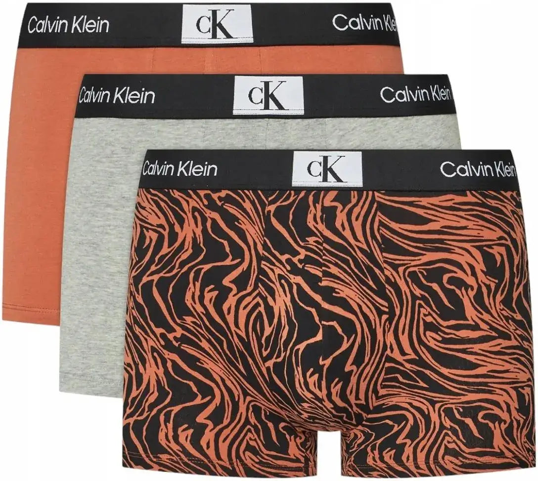 Calvin Klein 3 Pack CK96 Trunks - Grey / Orange / Print