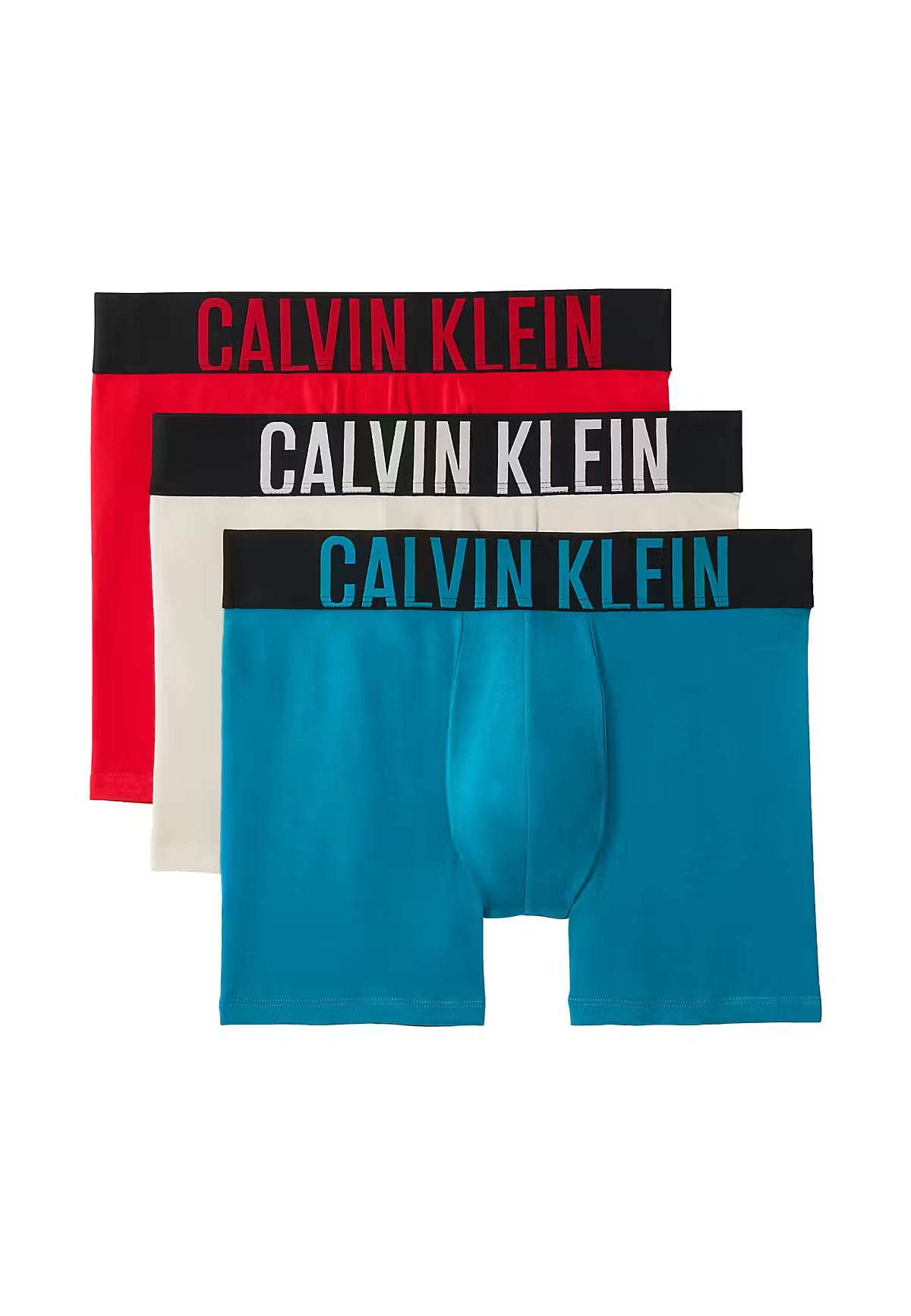 Calvin Klein Intense Power Cotton Stretch 3 Pack Boxer Briefs – ICM main pack front, red teal optic white