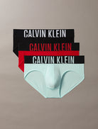 Calvin Klein Intense Power Microfibre Stretch 3 Pack Briefs Black Goji Berry Aqua Blue