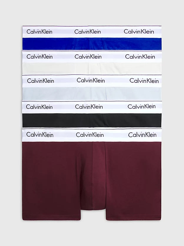 Calvin Klein 5 Pack Modern Cotton Low Rise Trunks - Blue/ White/Grey/Burgundy