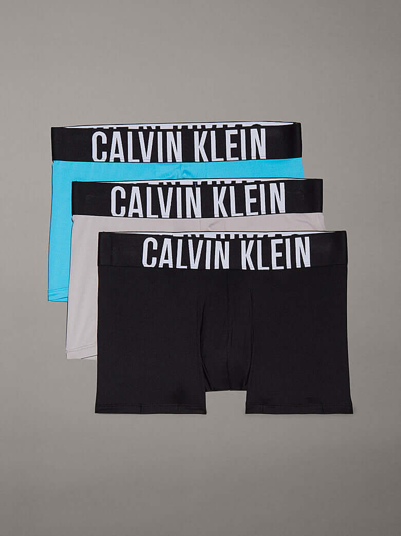 Calvin Klein Underwear 3 Pack Intense Microfibre Power Trunks - Black / Carnival Blue / Grey