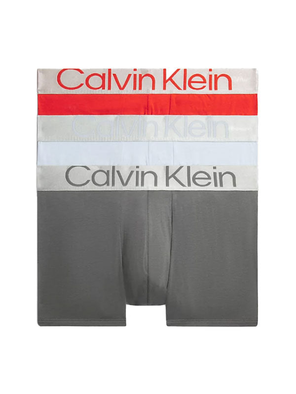 Calvin Klein 3 Pack Trunks Steel Cotton - Arctic Ice / Red Clay / Charcoal Grey