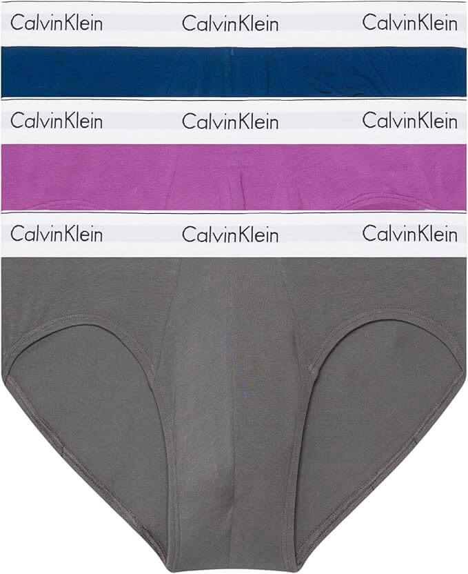 Calvin Klein 3 Pack Modern Cotton Stretch Hip Briefs - Purple / Blue / Grey