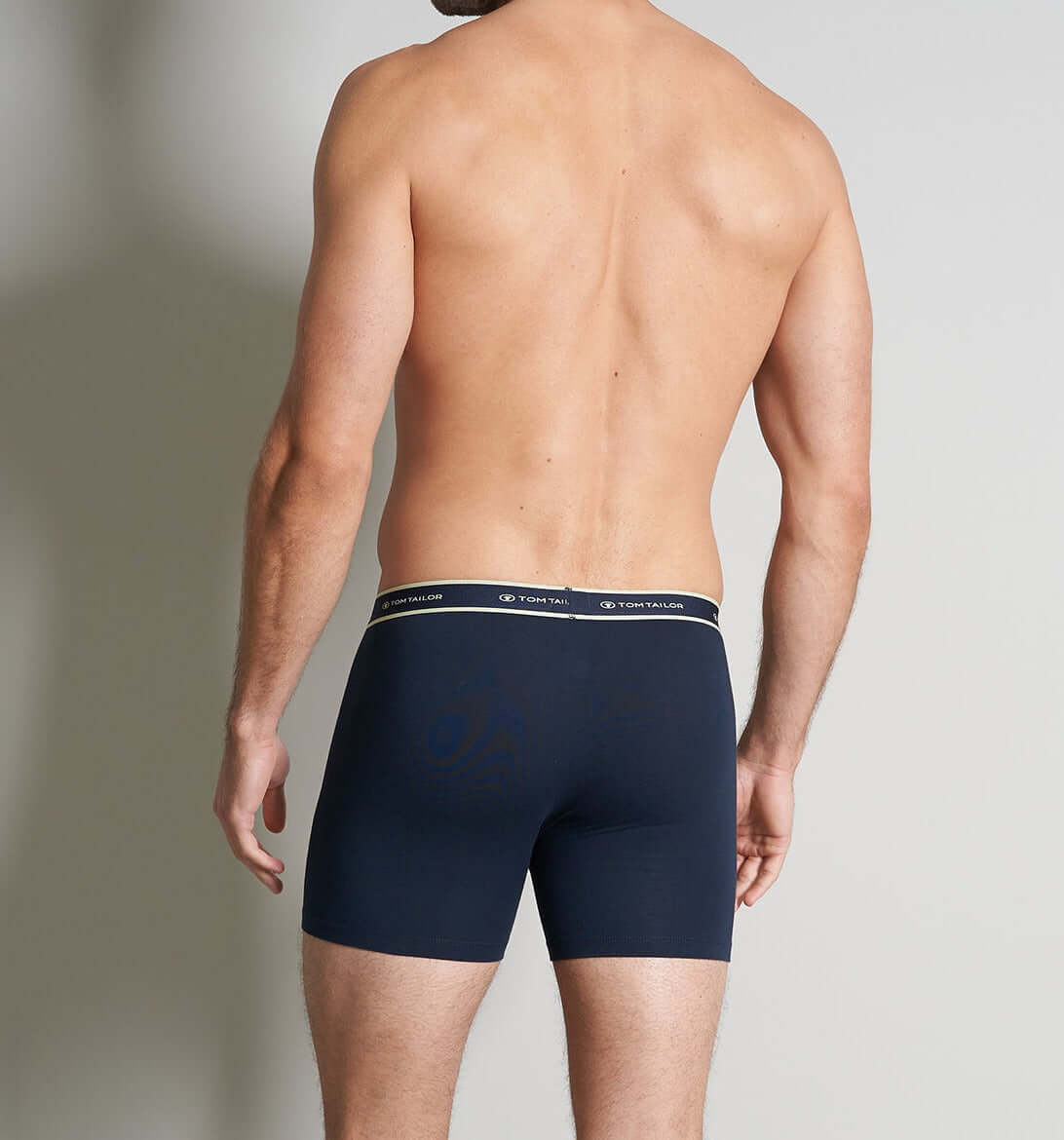 Tom Tailor Men's 2 Pack Cotton Stretch Long Boxer Briefs - Blue Print