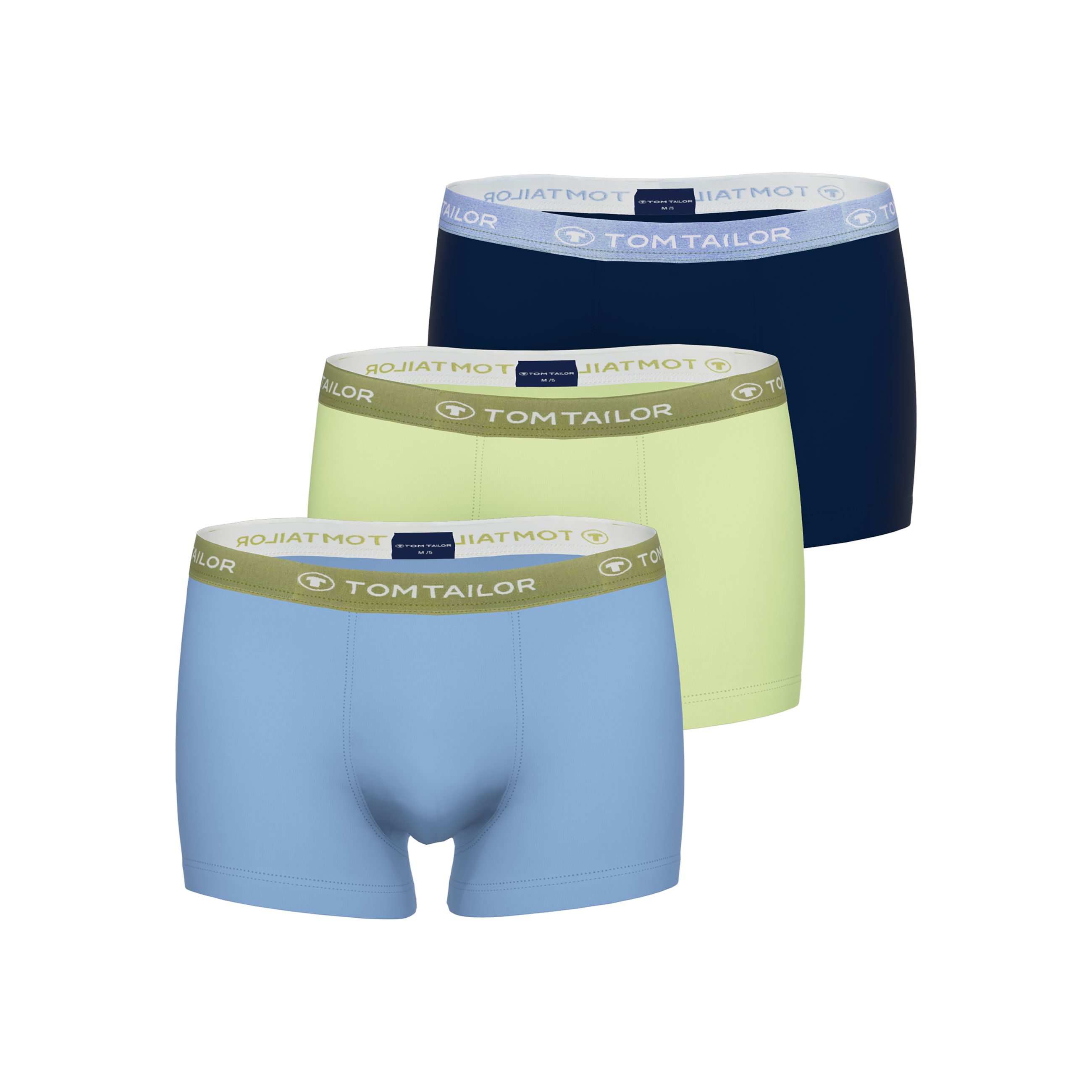 Tom Tailor Men's 3 Pack Cotton Stretch Trunks - Green-Light-Solid