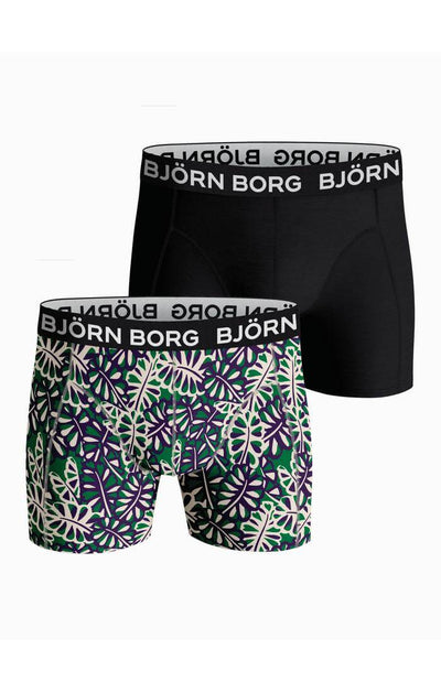 Björn Borg Men’s 2-Pack Cotton Stretch Boxers – Black, Green Leaf