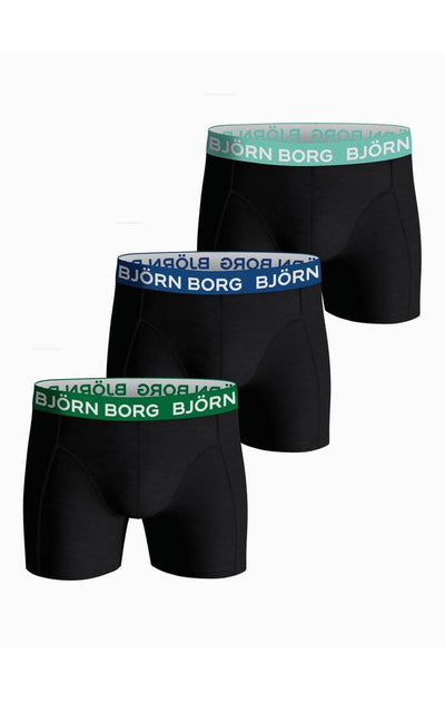 Björn Borg Men’s 3-Pack Cotton Stretch Boxers – Black, Green & Blue Waistbands
