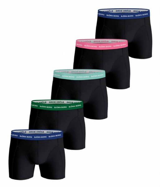 Björn Borg 5 Pack Essential Boxer - Black with Coloured Waistbands
