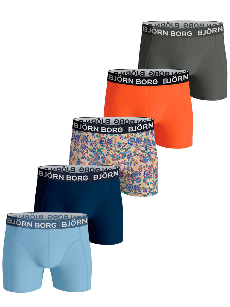 Almachtig Pekkadillo condensor Bjorn Borg Cotton Stretch Boxer 5 pack - Blue/Print/Navy/Orange/Grey |  Trunks and Boxers