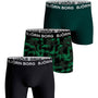 Bjorn Borg Cotton Stretch Boxer Trunks 3 Pack - Black, Green, Print