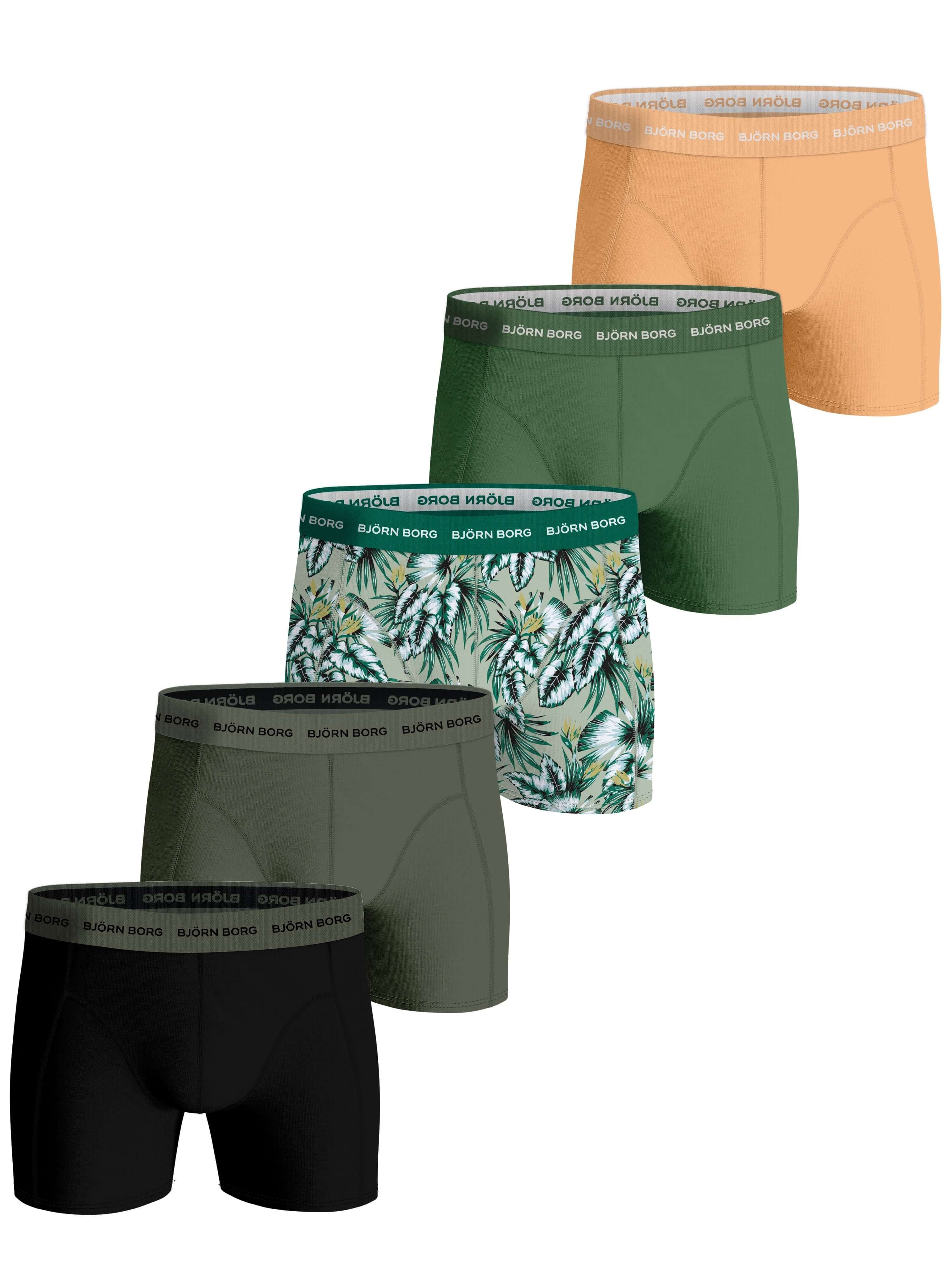 Bjorn Borg Cotton Stretch Boxer Trunks 5 pack - Orange, Olive, Green, Black, Print
