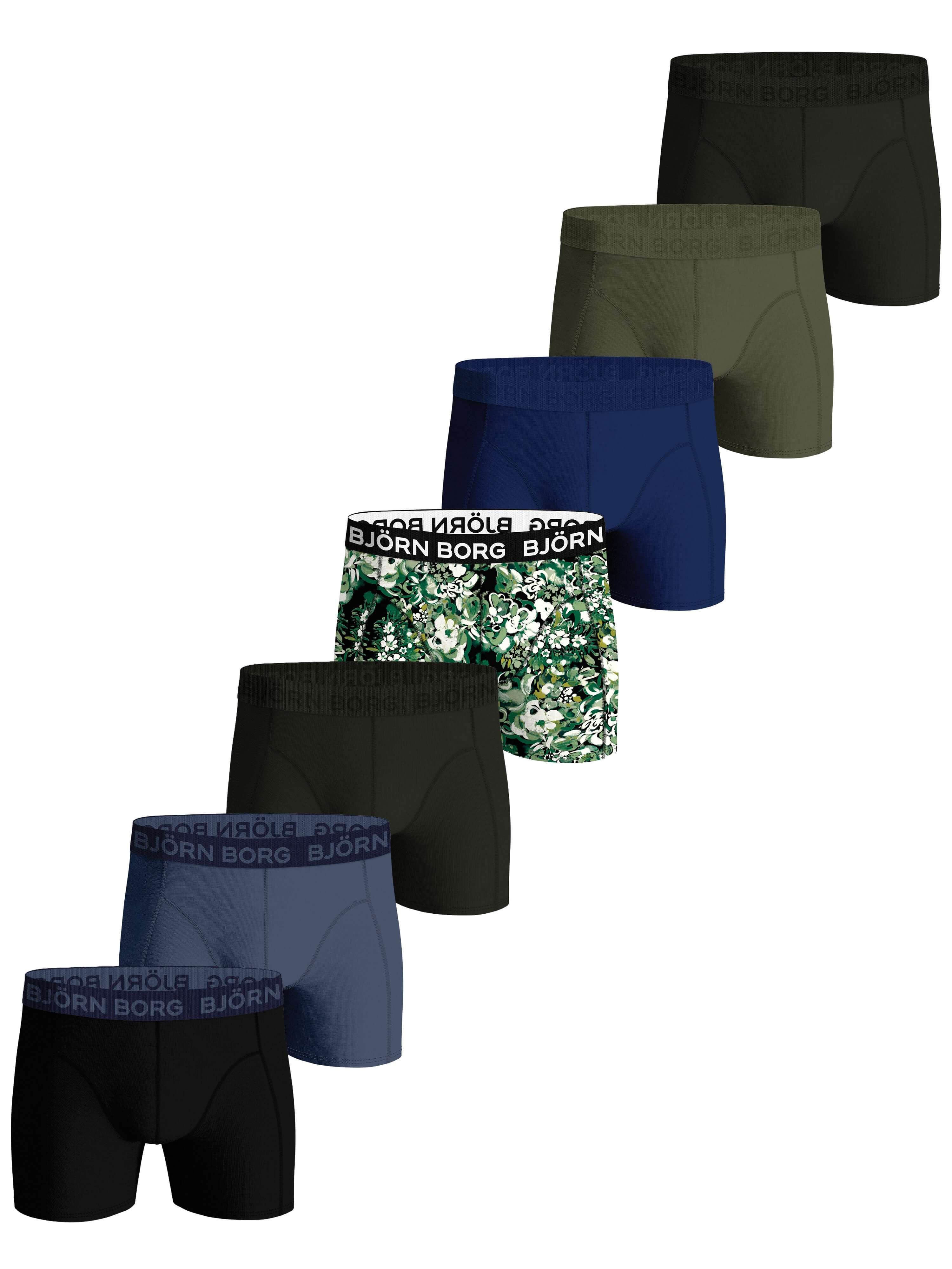 Björn Borg Cotton Stretch Boxer 7 Pack - Green/Olive/Black/Navy/Green Print