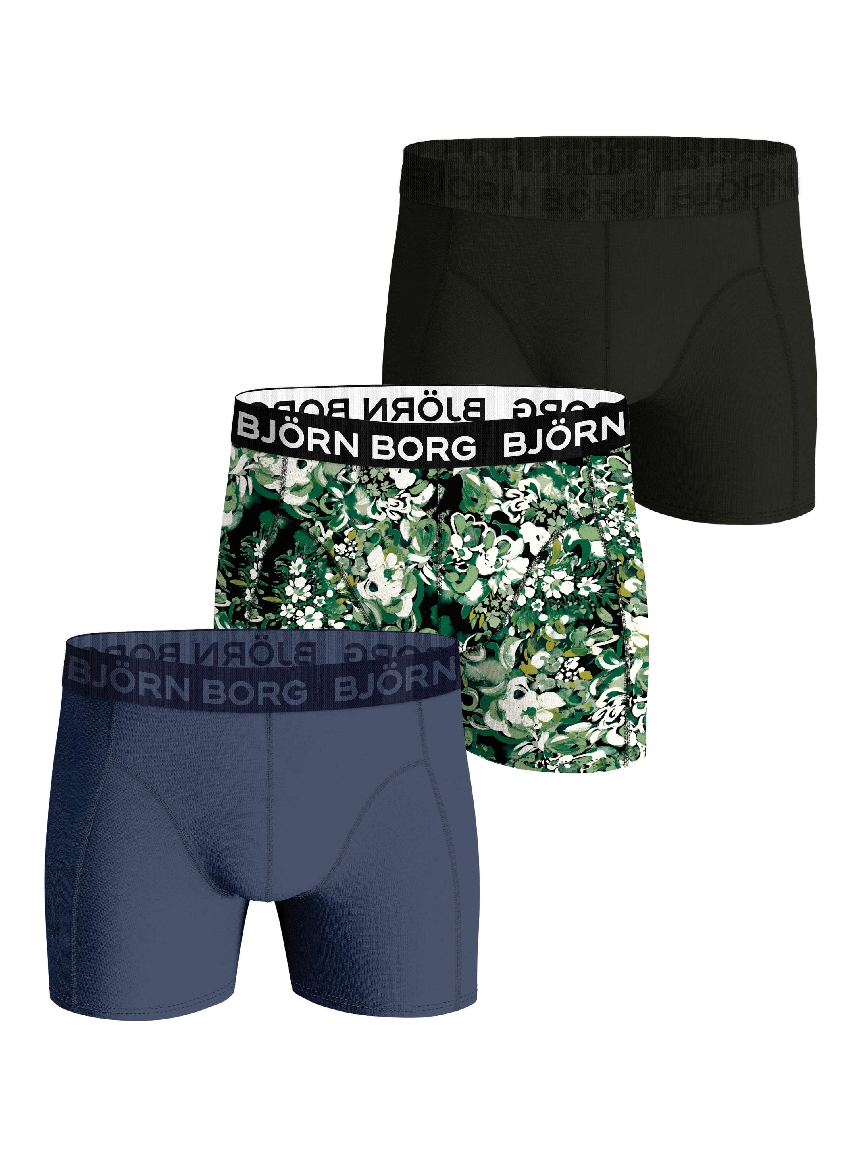 Björn Borg 3 Pack Cotton Stretch Boxers - Blue/Green Print/Olive