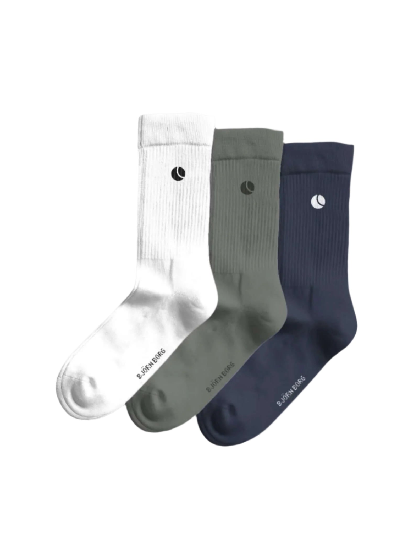 Björn Borg Core Crew Socks 3-Pack – White, Green & Navy – Cotton Blend Sports Socks