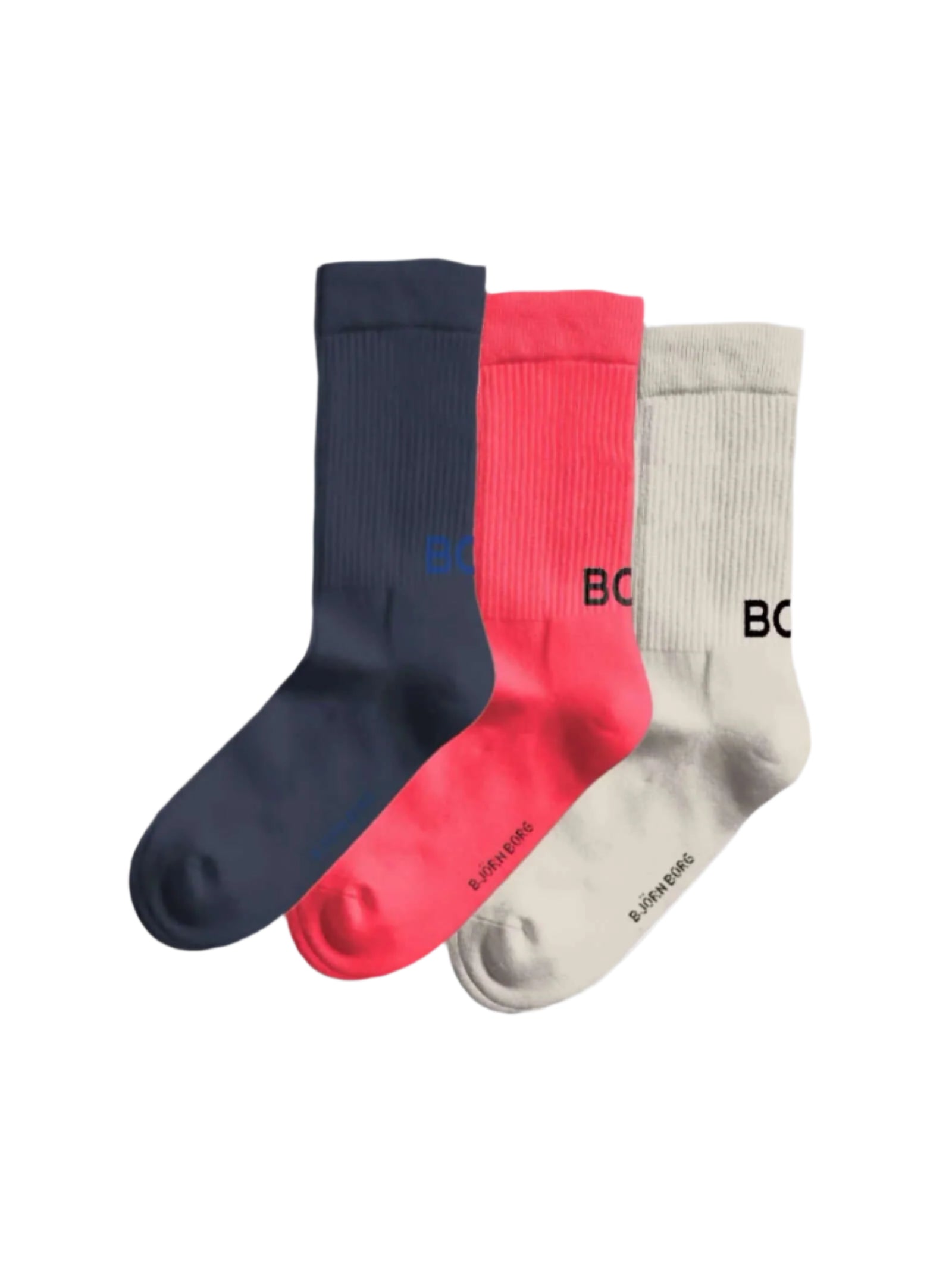 Björn Borg Core Crew Socks 3-Pack – Recycled Polyamide – White, Pink, Navy Blue