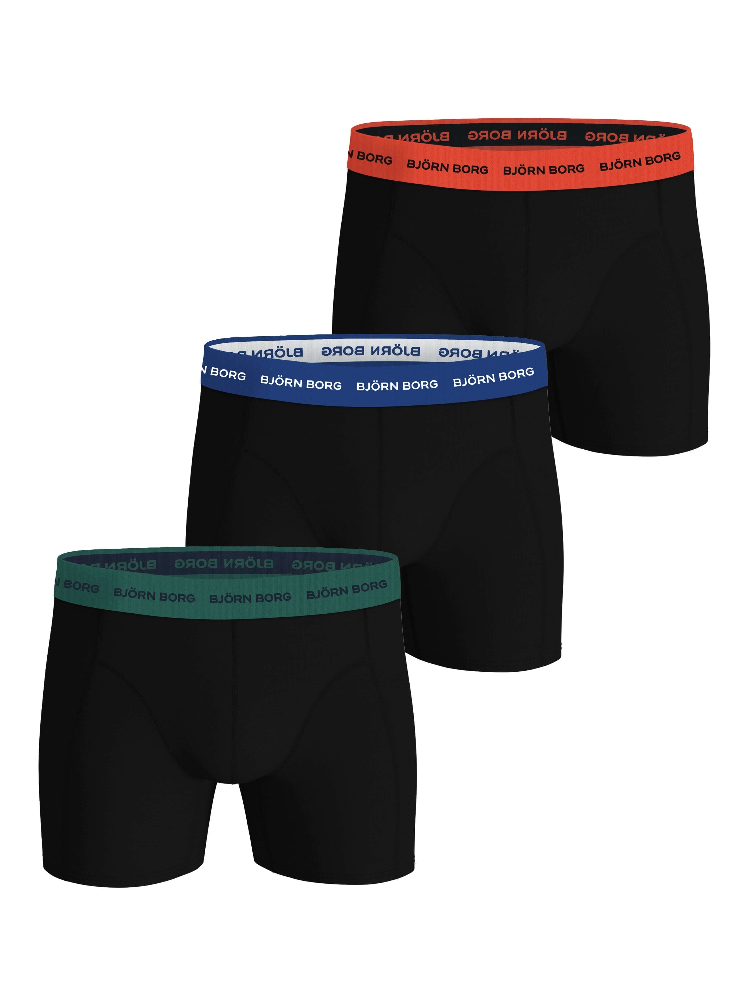 Björn Borg 3-Pack Cotton Stretch Boxers – Black with Multi-Coloured Waistbands