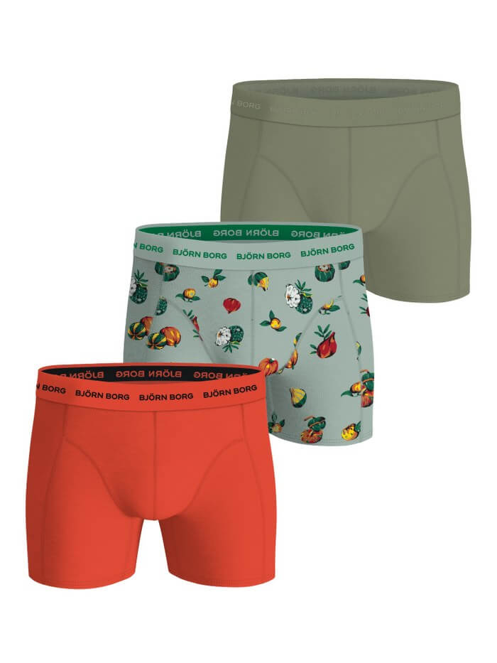 Björn Borg 3 Pack Cotton Stretch Boxers – Olive / Orange / Green Graphic