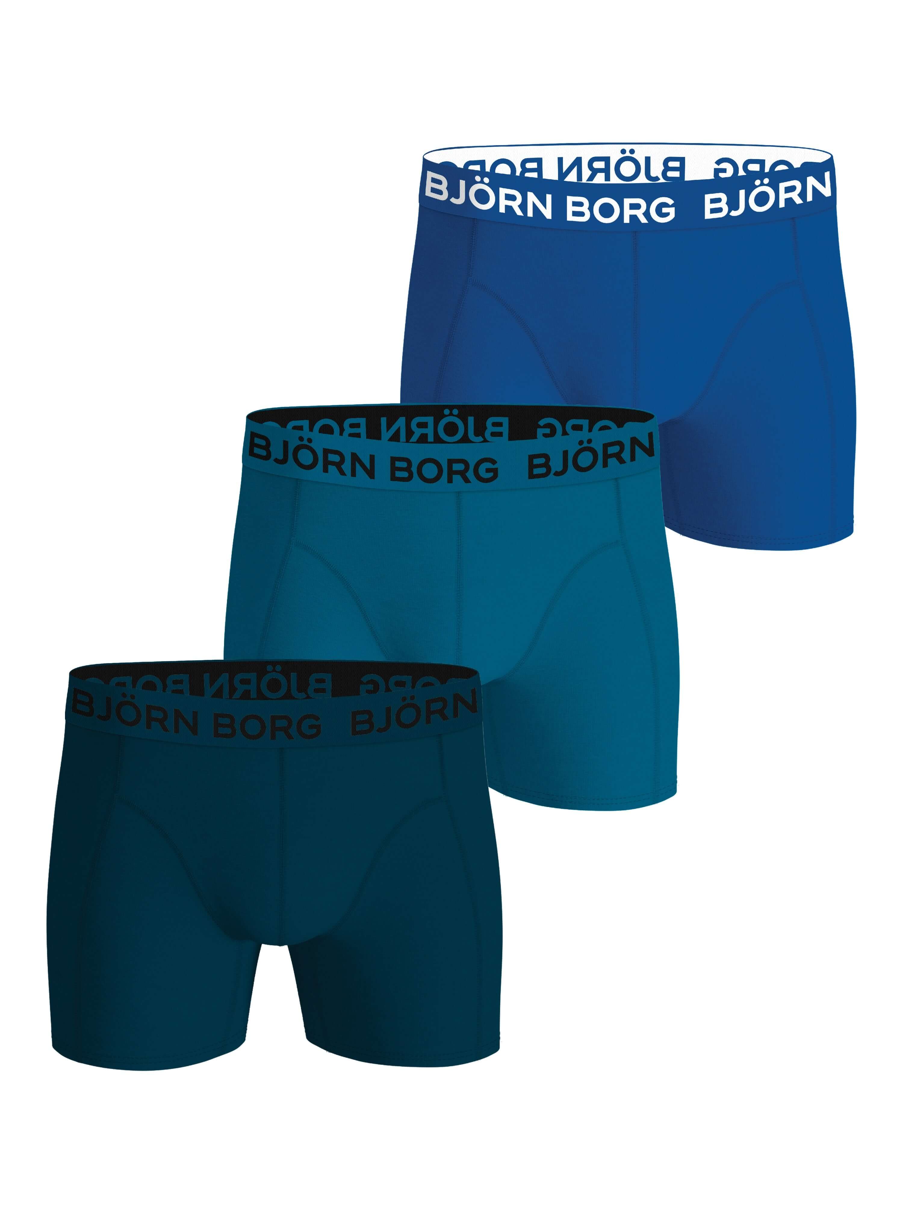 Björn Borg 3-Pack Cotton Stretch Boxers – Solid Blue / Green / Blue