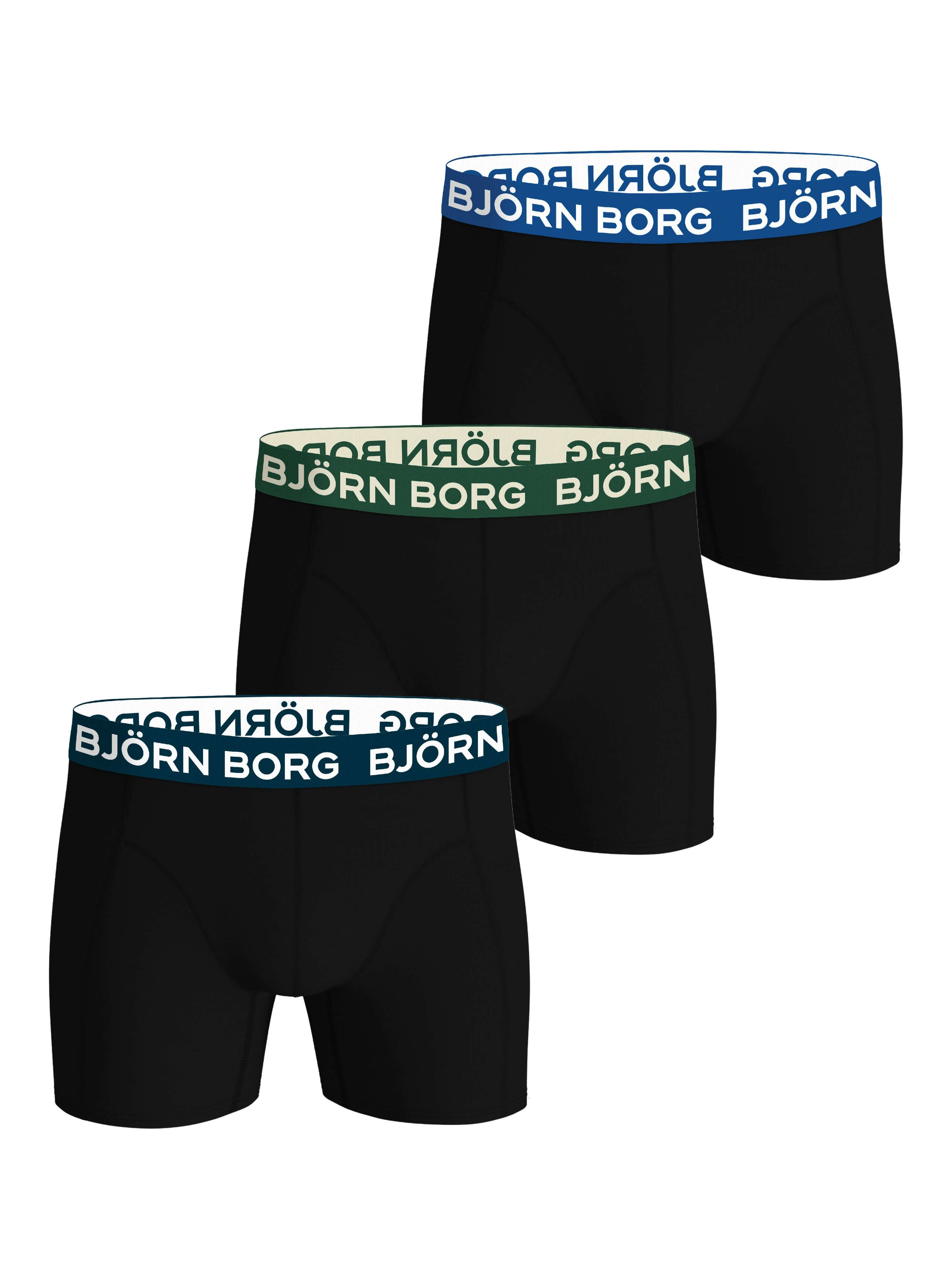 Björn Borg 3-Pack Cotton Stretch Boxers – Classic Black with Bold Multi Waistbands