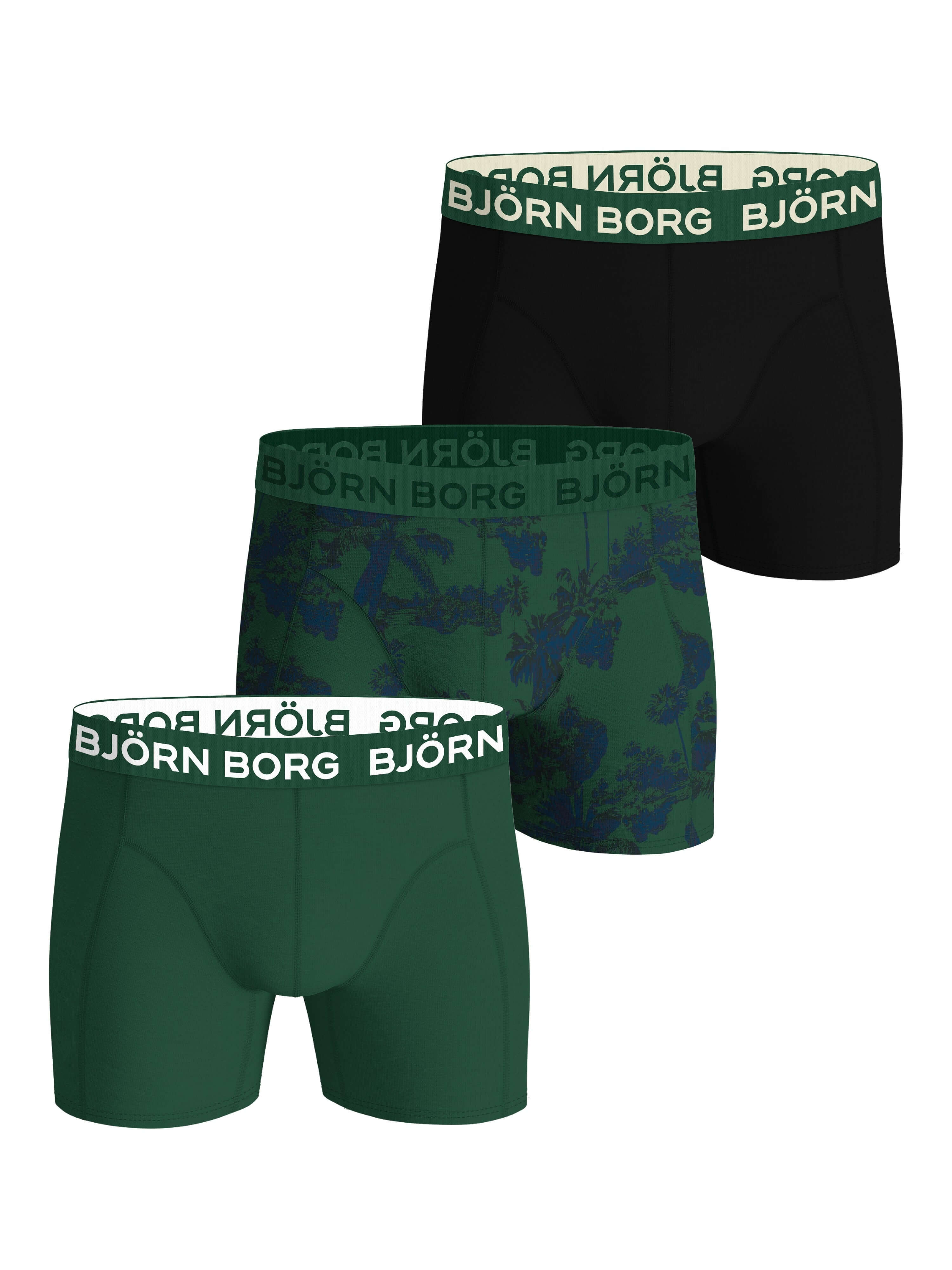 Björn Borg 3-Pack Cotton Stretch Boxers – Green Leaf / Black / Green