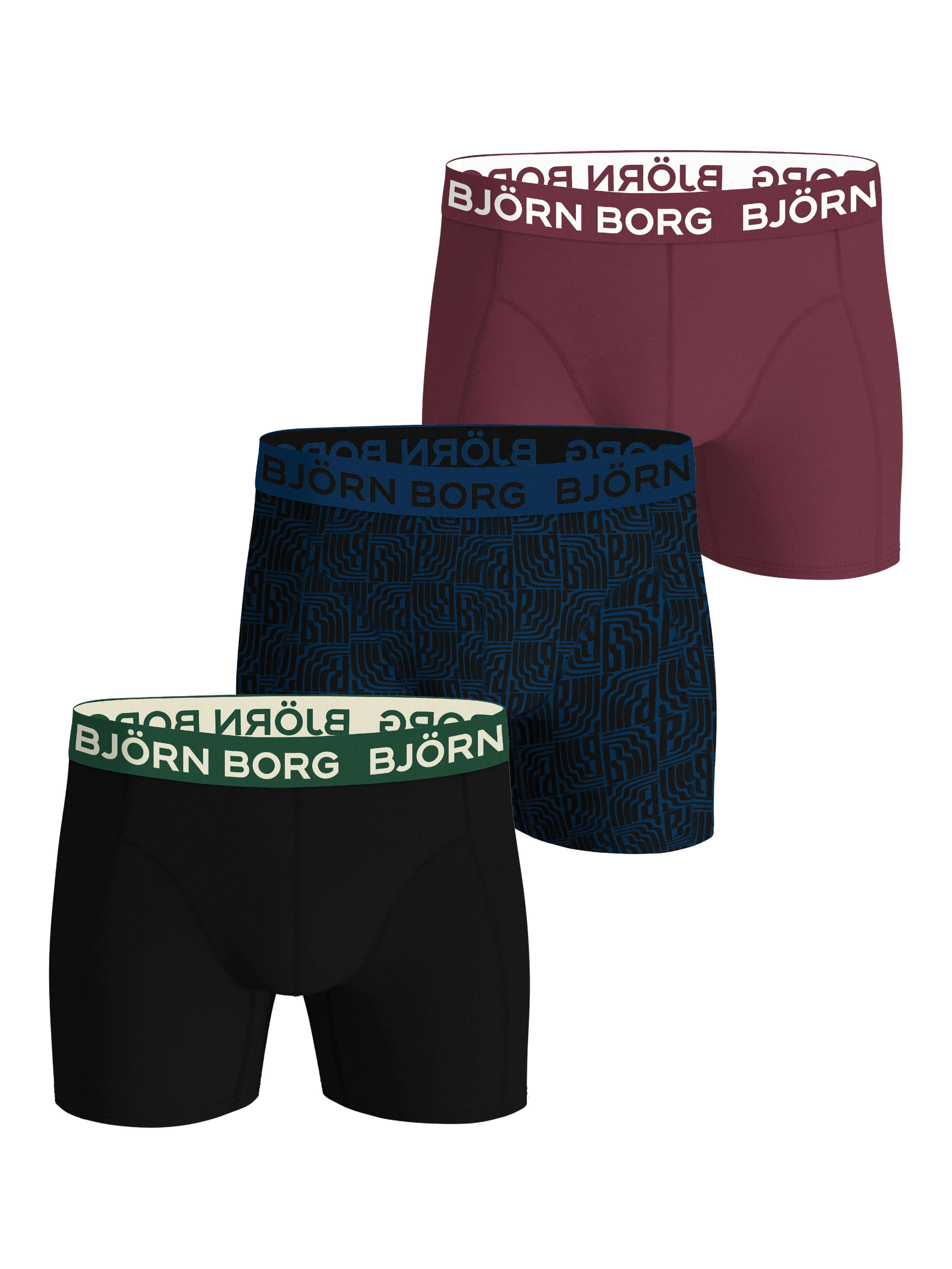 Björn Borg 3-Pack Cotton Stretch Boxers – Winetasting/Blue/Black
