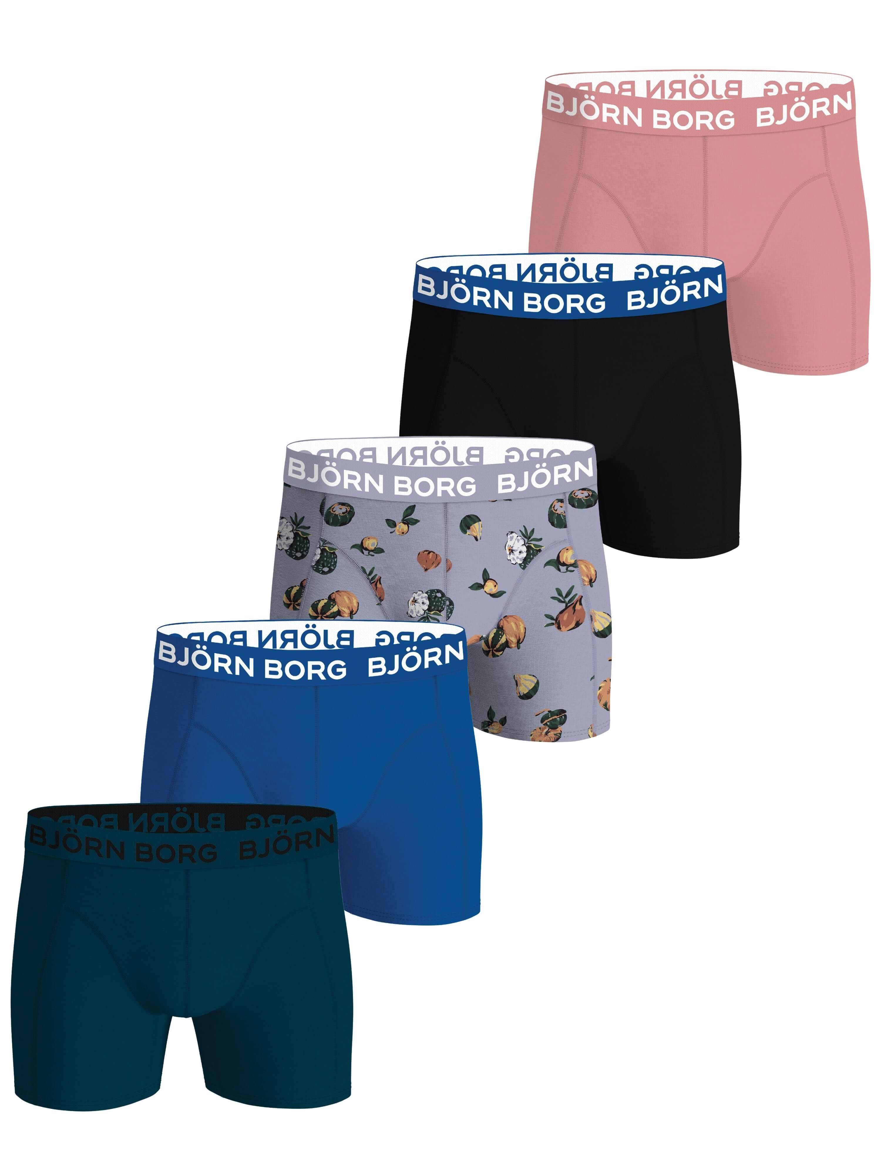 Björn Borg 5 Pack Cotton Stretch Boxers - Black, Blue, Pink, Print