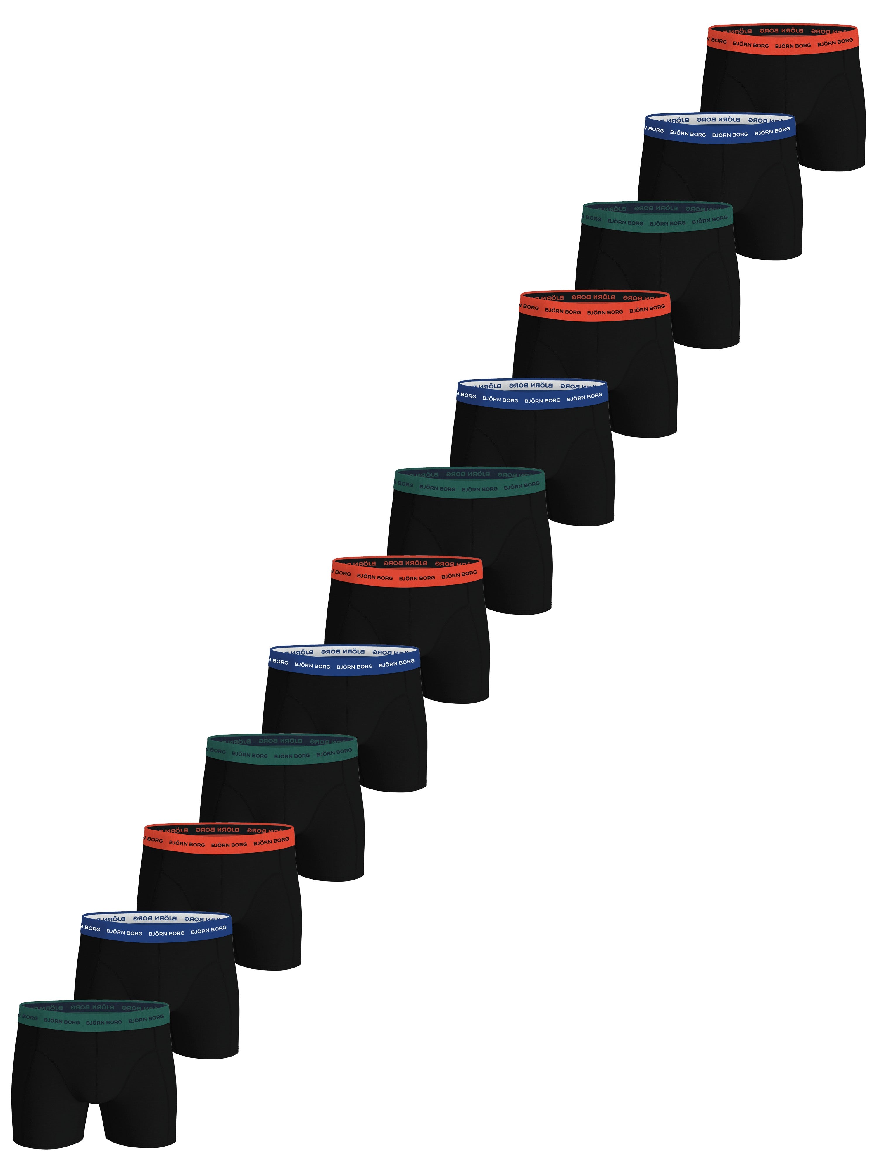 Bjorn Borg Men's Cotton Stretch Boxers 12-pack, Black Multi Coloured Waistbands
