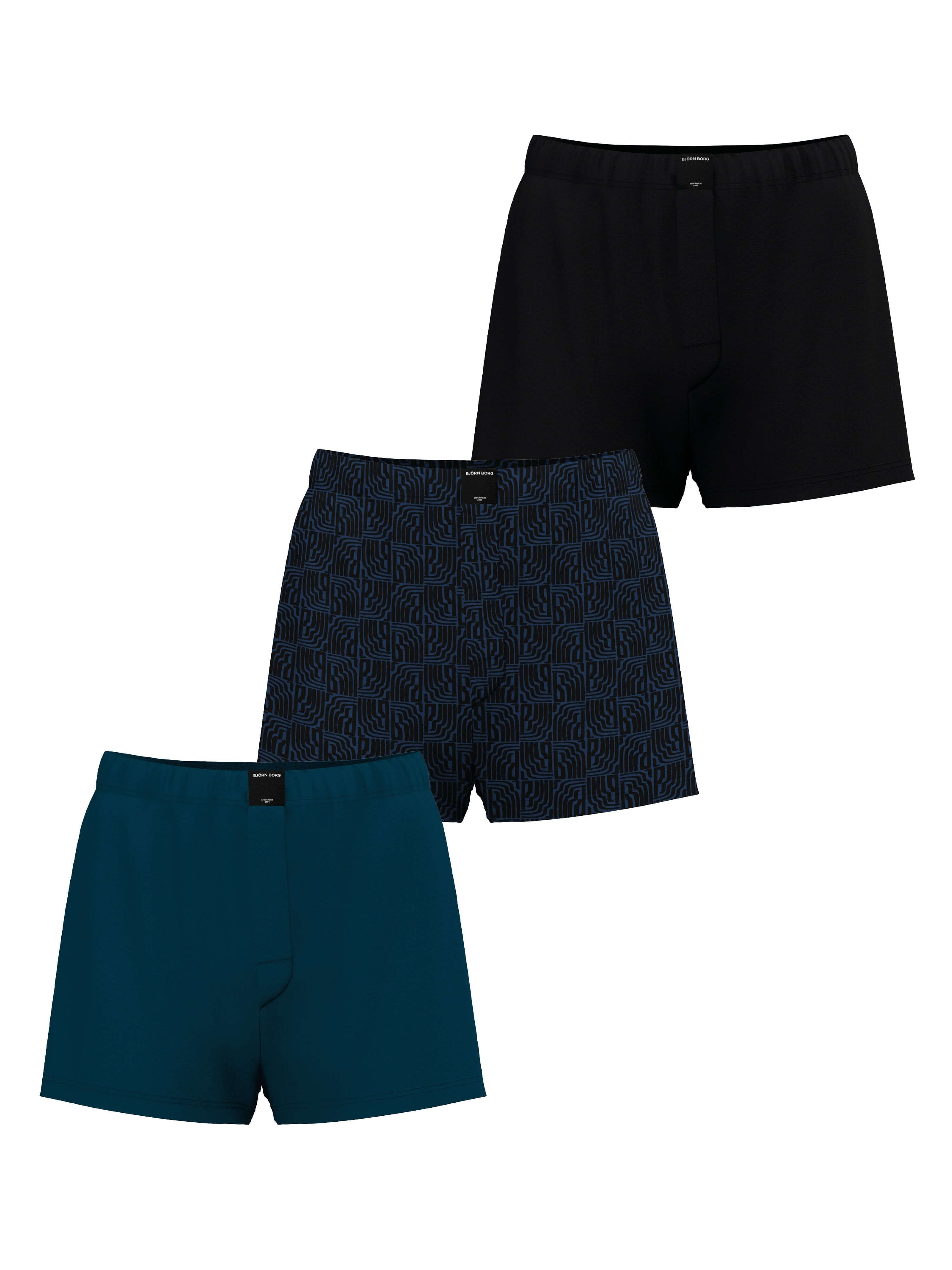 Björn Borg Cotton Stretch Jersey Boxer Shorts 3-pack - Black, Blue, Print