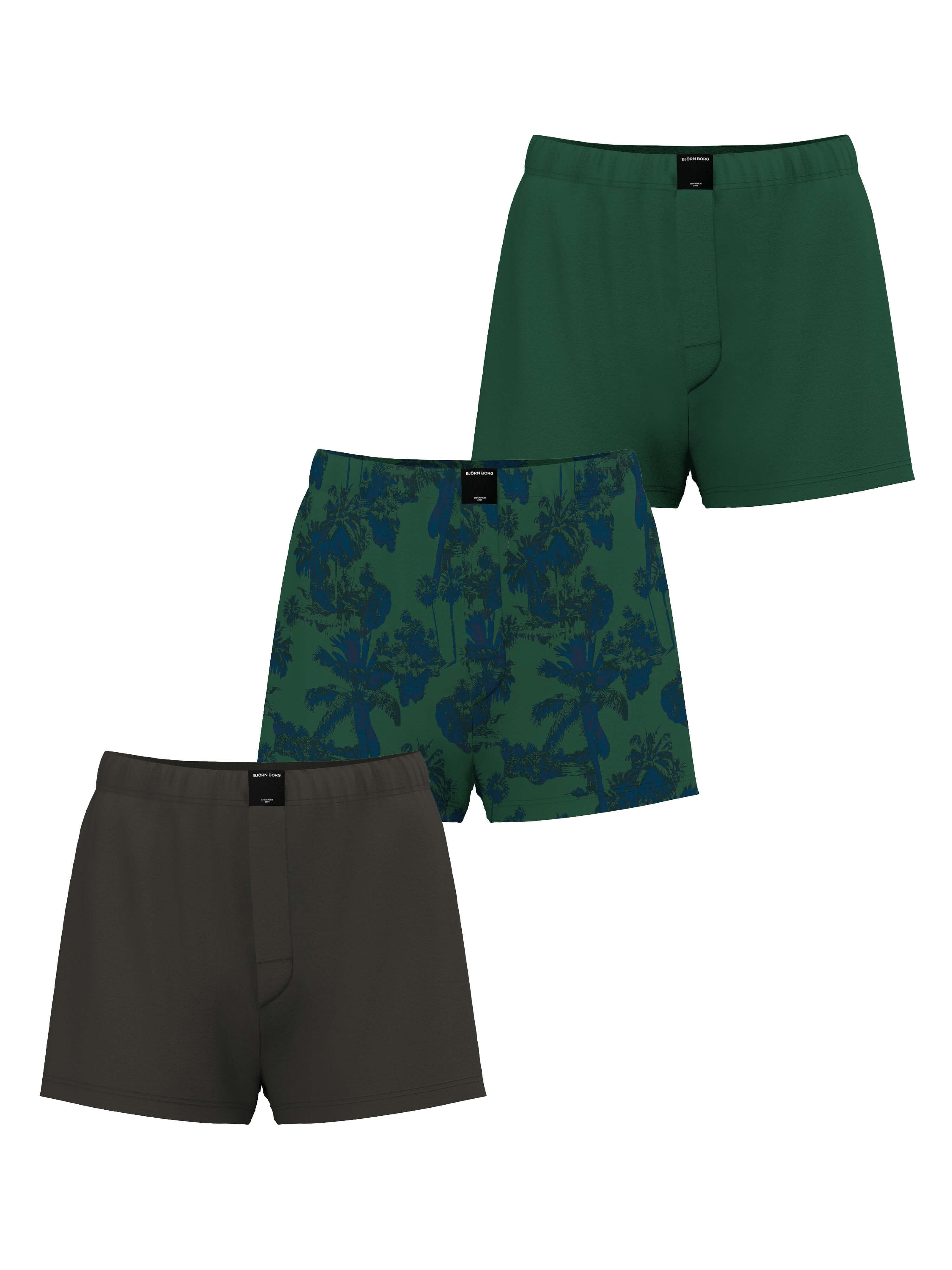 Björn Borg Cotton Stretch Jersey Boxer Shorts 3-pack - Green / Print / Grey
