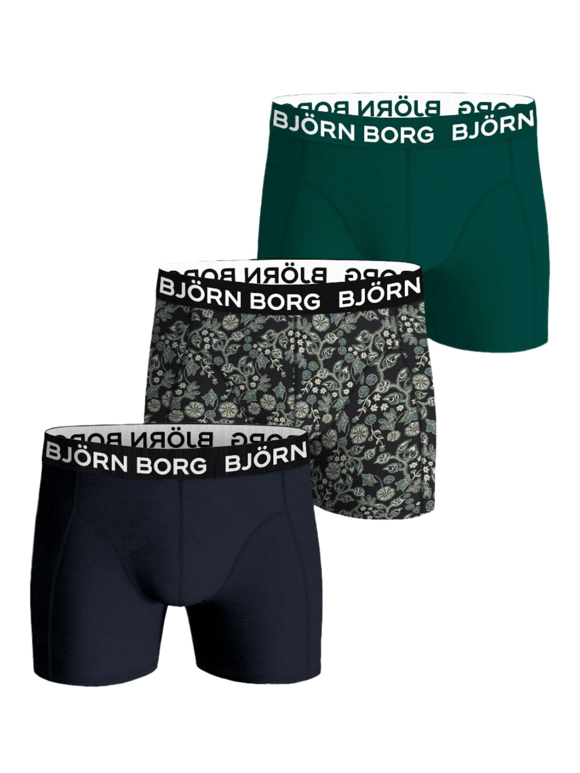 Bjorn Borg 3-Pack Bamboo Cotton Blend Boxers - Green, Print, Navy Blue