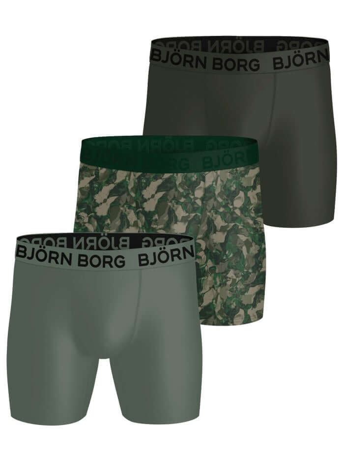 Björn Borg 3 Pack Sports Microfiber Boxers - Green, Print, Grey