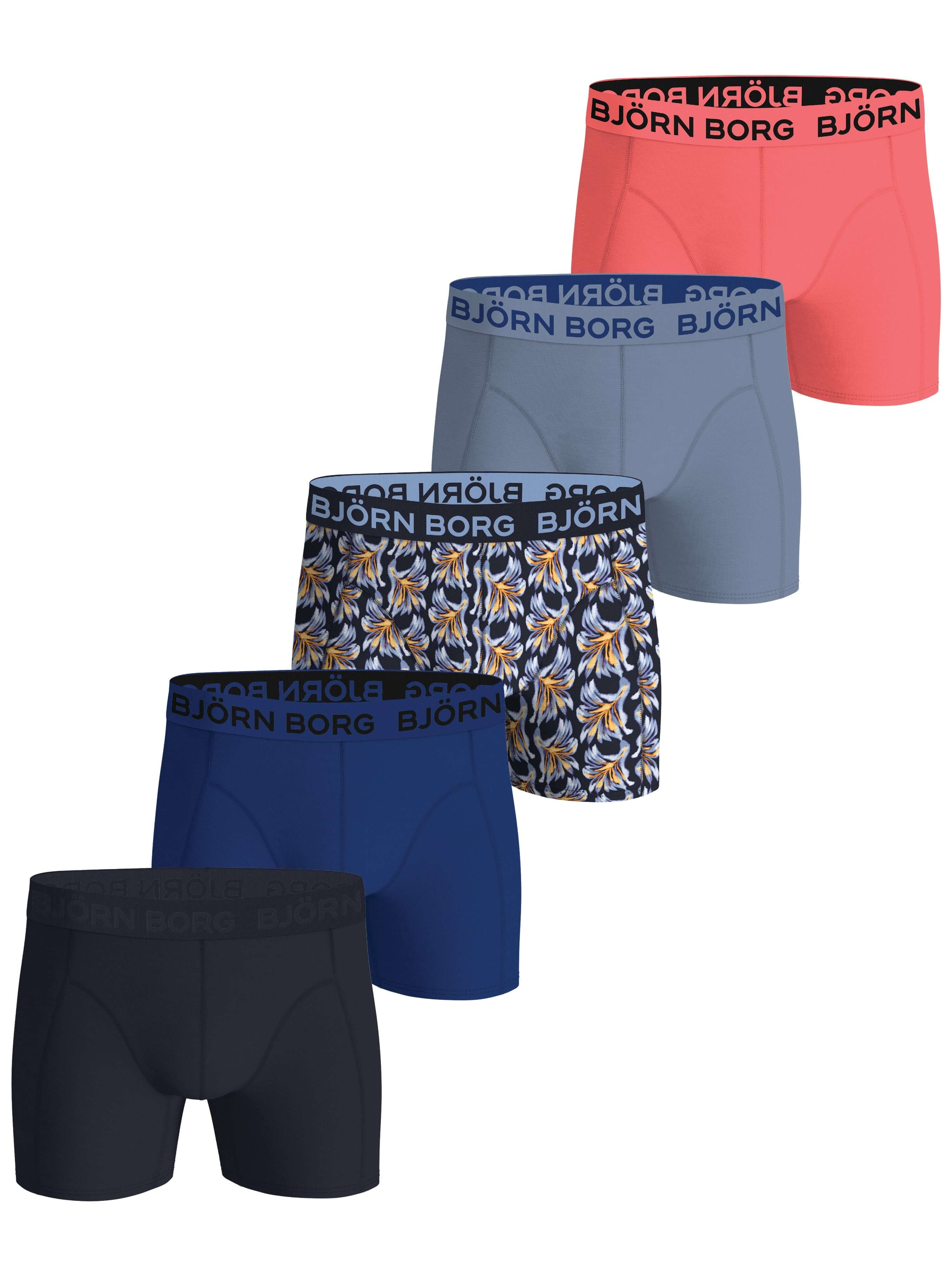 Björn Borg 5 Pack Cotton Stretch Boxers - Black, Blue, Pink, Print
