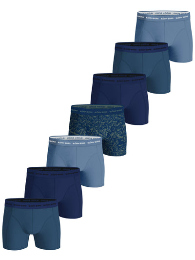 Björn Borg Cotton Stretch Boxers 7 Pack -  Blue, Print, Navy Blue