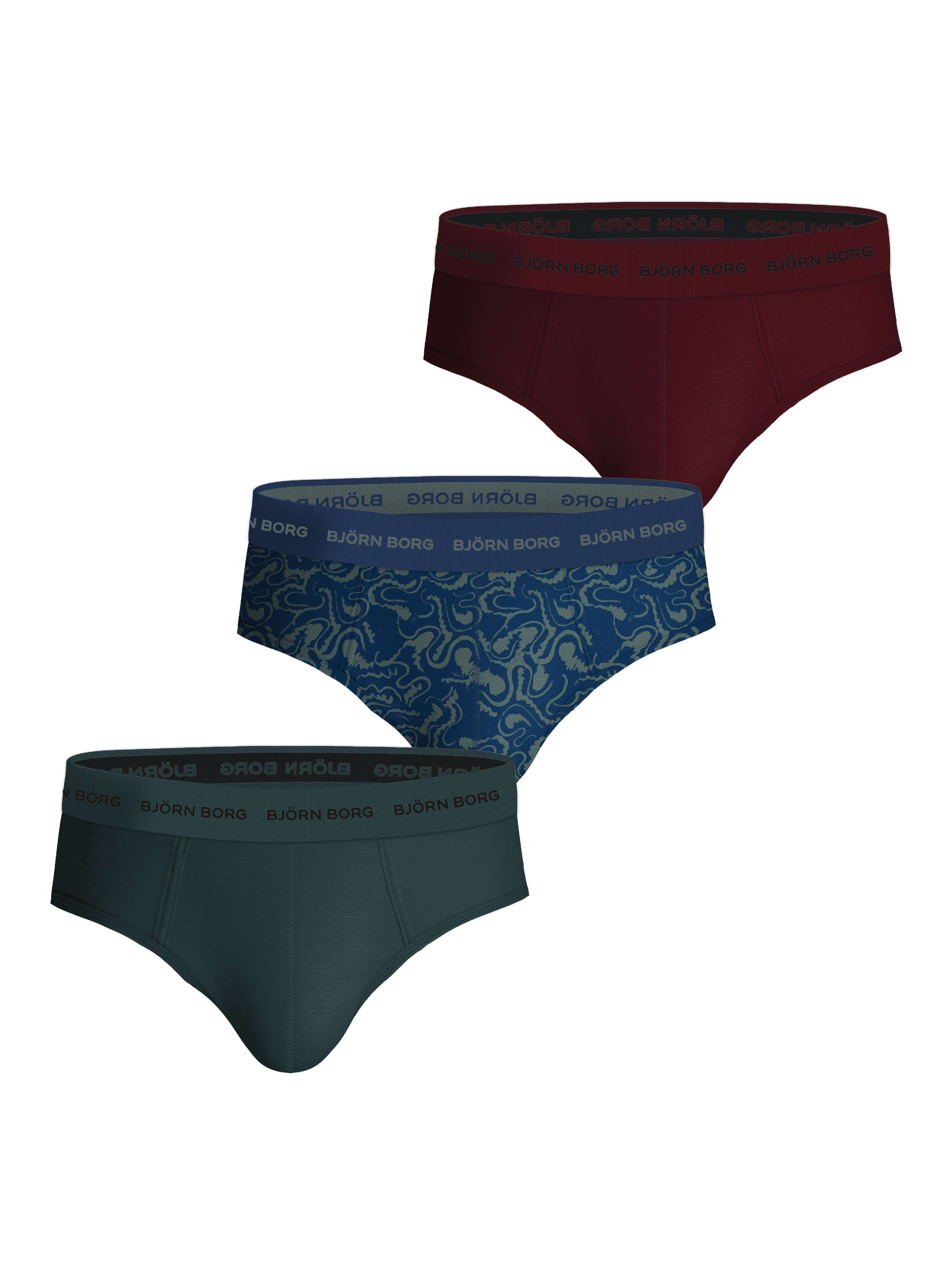 Bjorn Borg Cotton Stretch Briefs - 3 Pack- Green, Print, Red