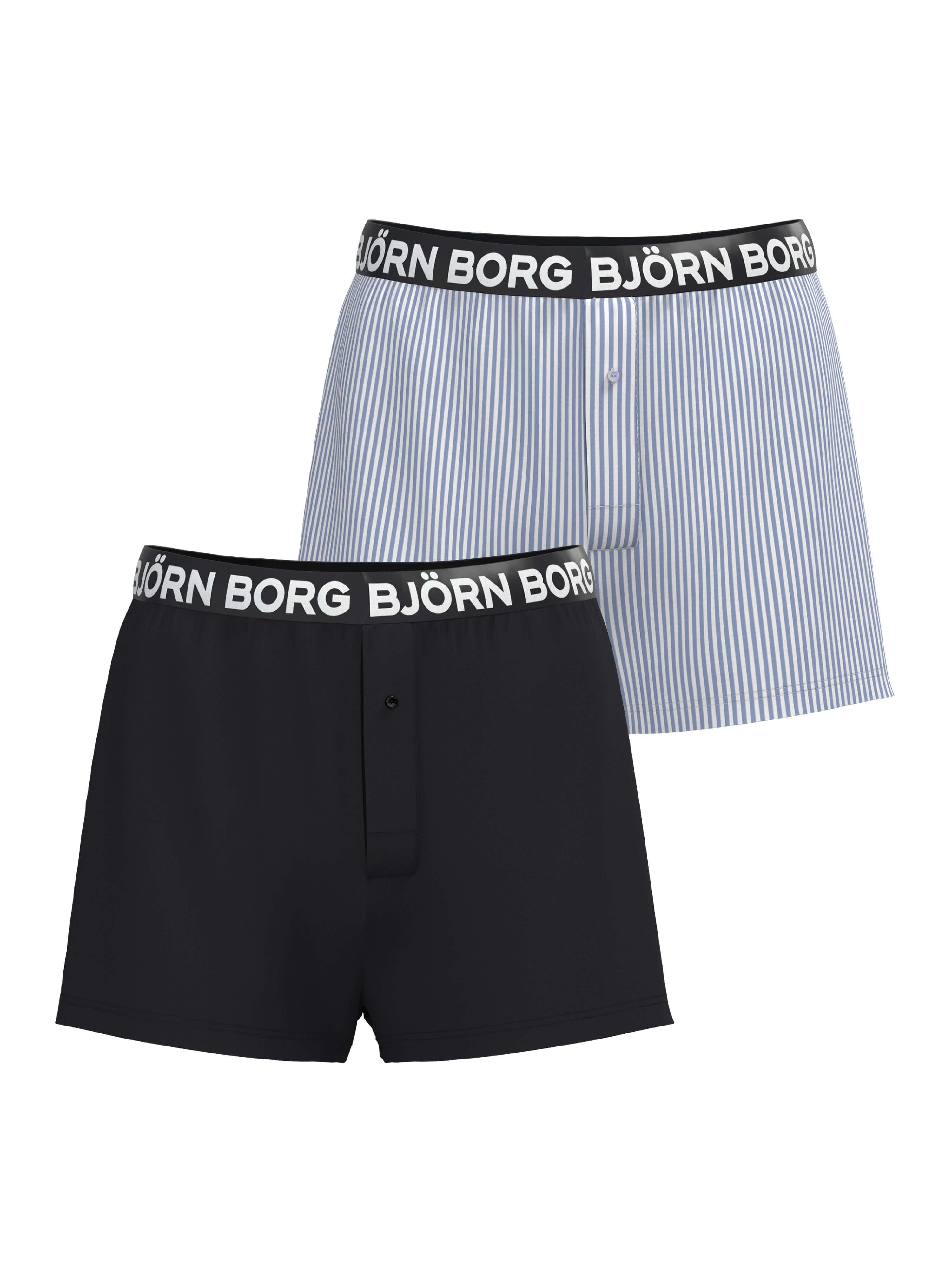 Björn Borg 100% Cotton Woven Boxer Shorts 2-pack | Black, Blue Stripes