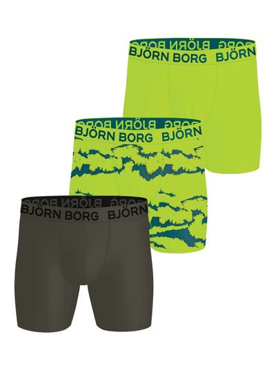 Björn Borg 3 Pack Sports Microfiber Boxers -  Bright Green / Print / Olive