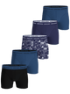 Set of men's boxer briefs in various designs and colors on a black background
