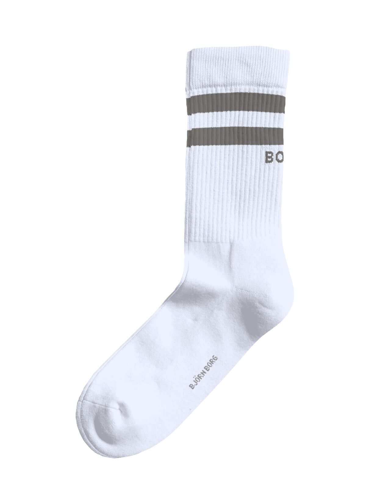 White sock with gray band and brand logo on a white background